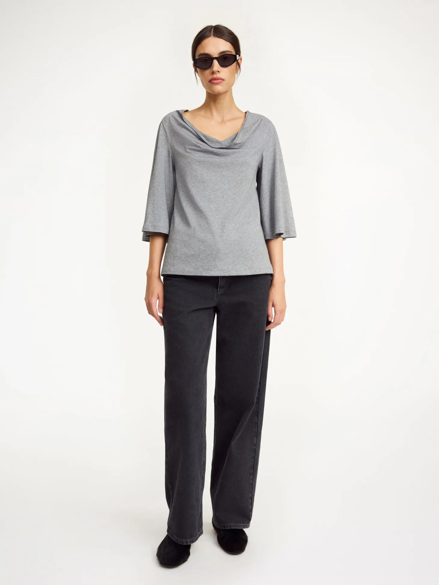 Fashion By Malene Birger Bryar T-shirt i bomuld GreyMelange