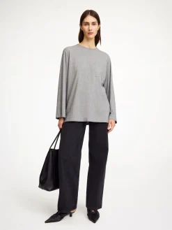 Fashion By Malene Birger Fayeh lang&aelig;rmet T-shirt GreyMelange