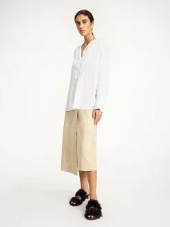 Clearance By Malene Birger Fayette skjorte i silkeblanding PureWhite